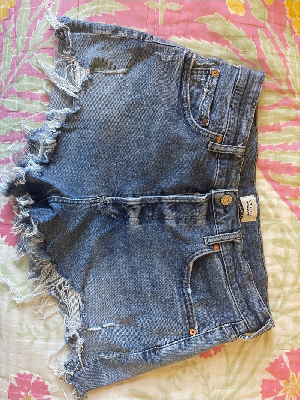 Citizens Of Humanity Light Blue Distressed Frayed Denim Shorts